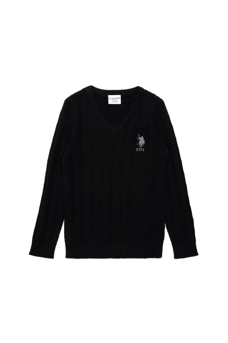 Erkek Çocuk Siyah Basic V Yaka Kazak