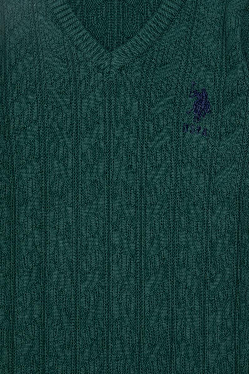 Erkek Çocuk Koyu Yeşil Basic V Yaka Kazak