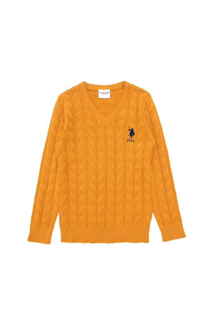 Erkek Çocuk Hardal Basic V Yaka Kazak