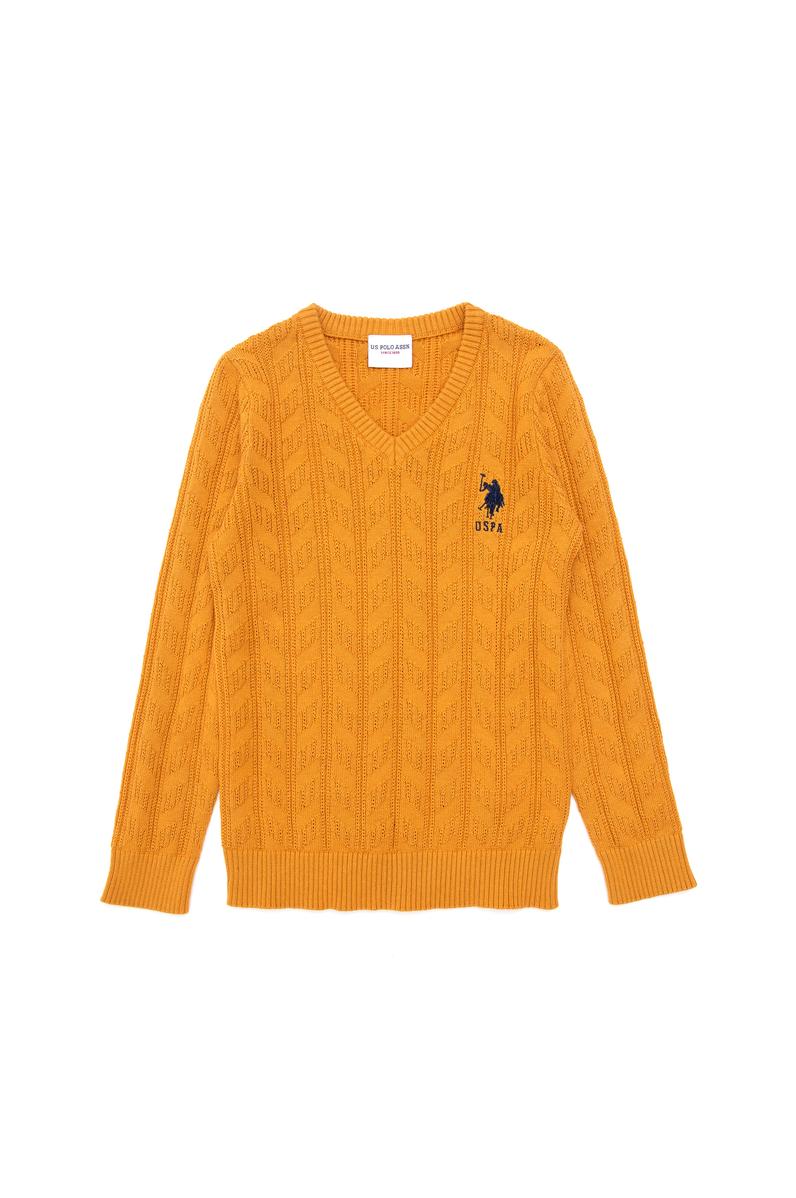 Erkek Çocuk Hardal Basic V Yaka Kazak