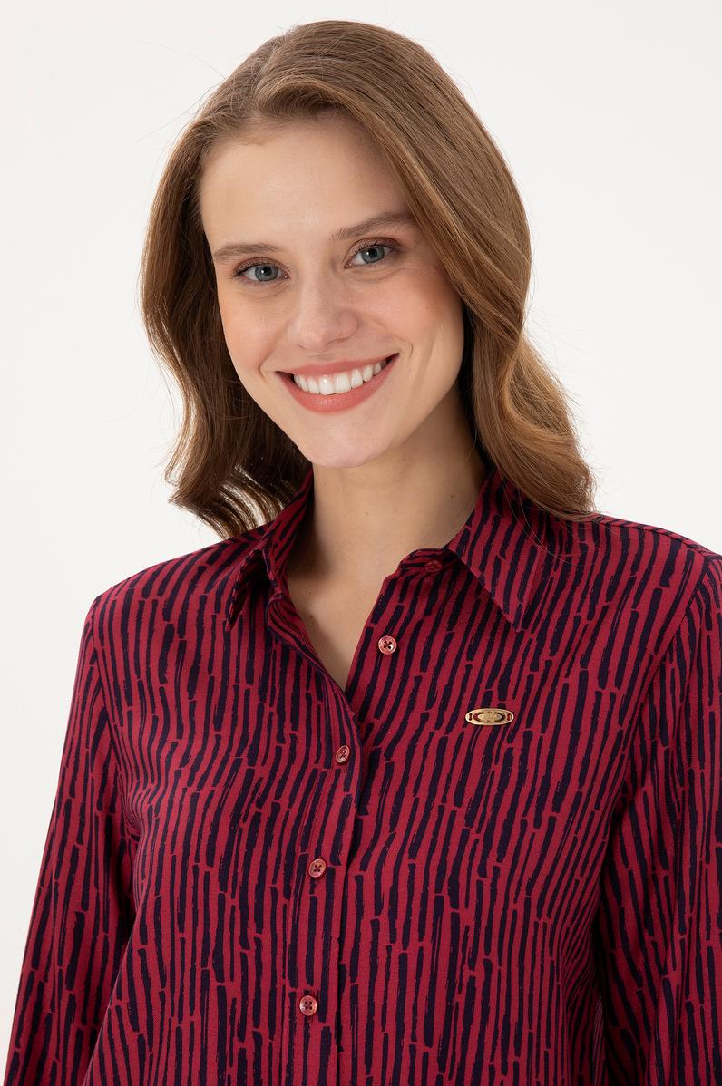 Kadın Vişne Uzun Kollu Gömlek
