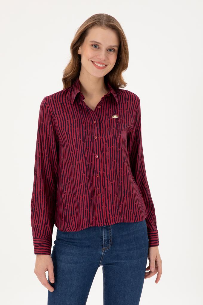 Kadın Vişne Uzun Kollu Gömlek