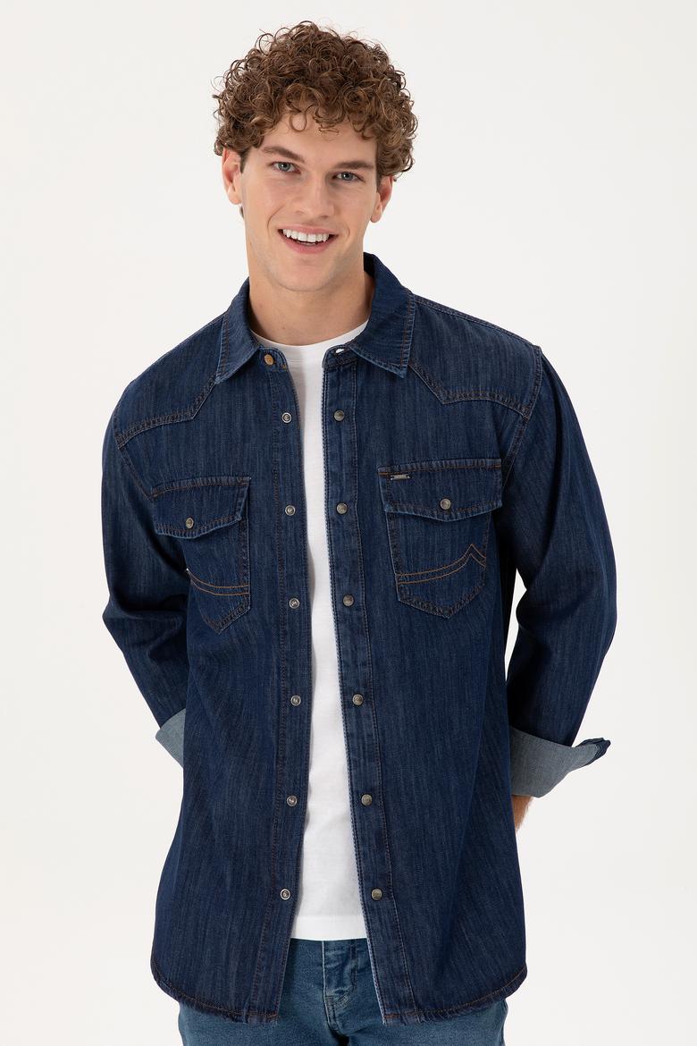 Erkek Koyu Mavi Jean Gömlek - 50289472006