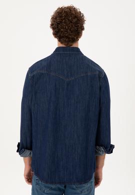 Erkek Koyu Mavi Jean Gömlek - 50289472006