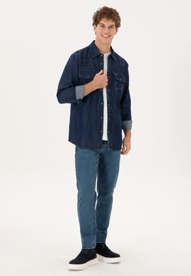 Erkek Koyu Mavi Jean Gömlek - 50289472006