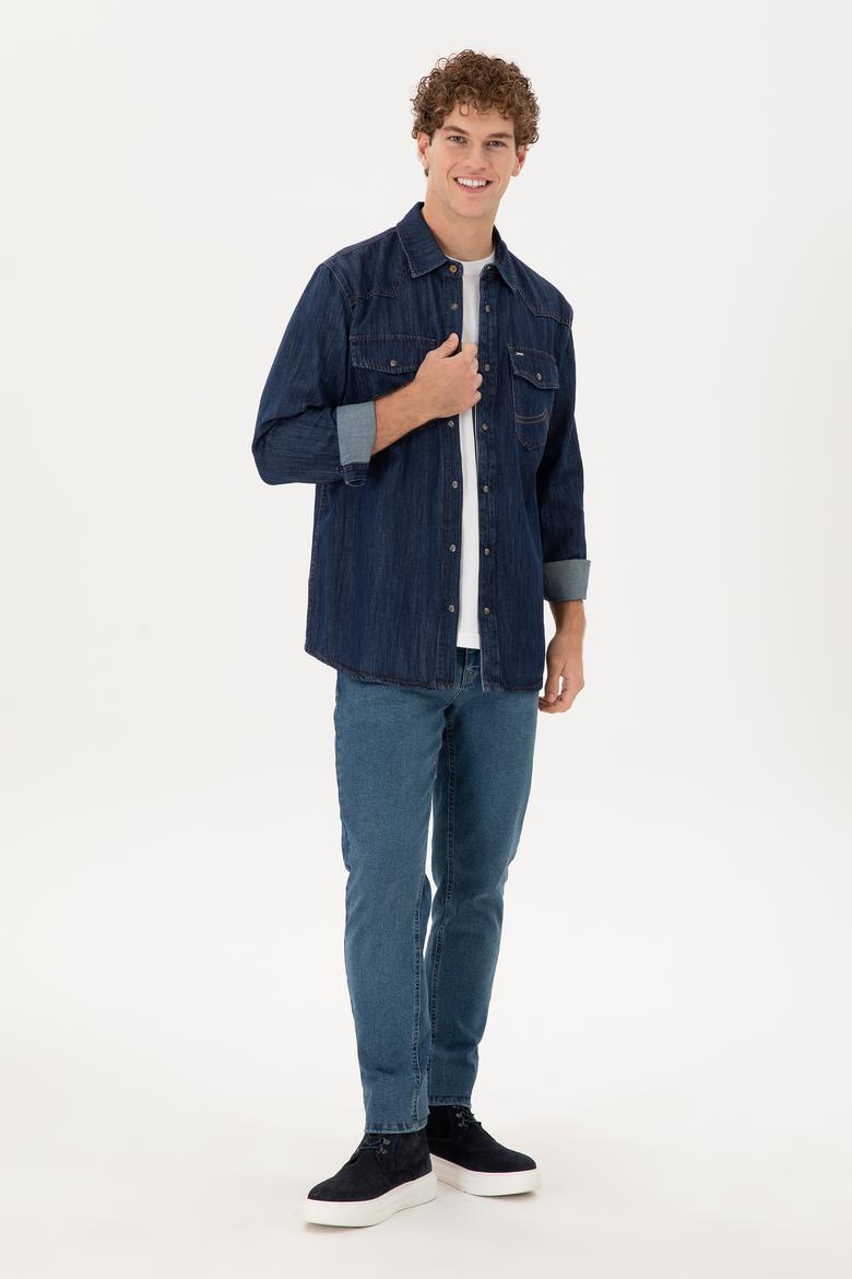 Erkek Koyu Mavi Jean Gömlek - 50289472006