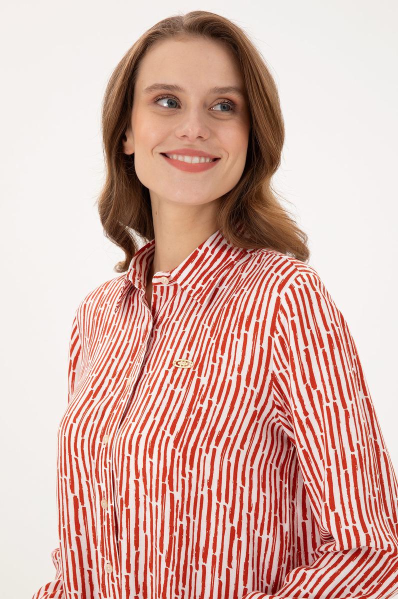Kadın Kiremit Uzun Kollu Gömlek