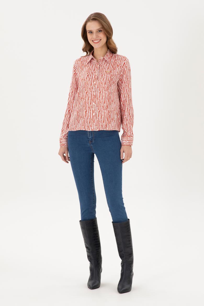 Kadın Kiremit Uzun Kollu Gömlek - 50289904035