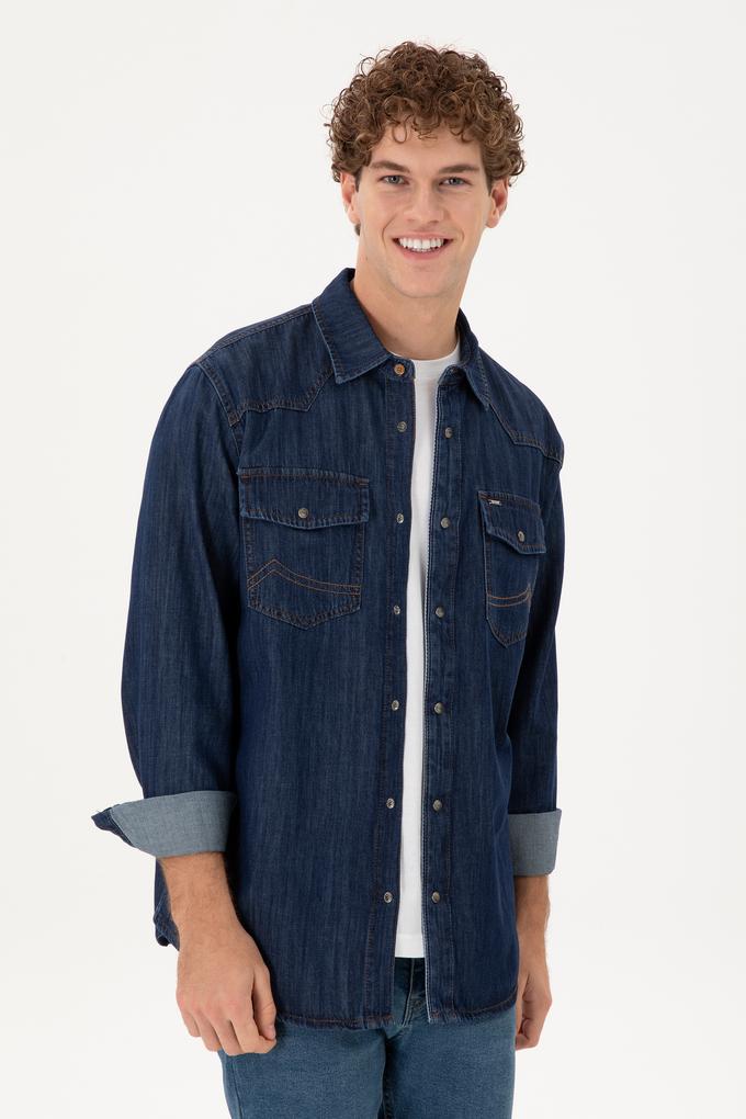 Erkek Koyu Mavi Jean Gömlek