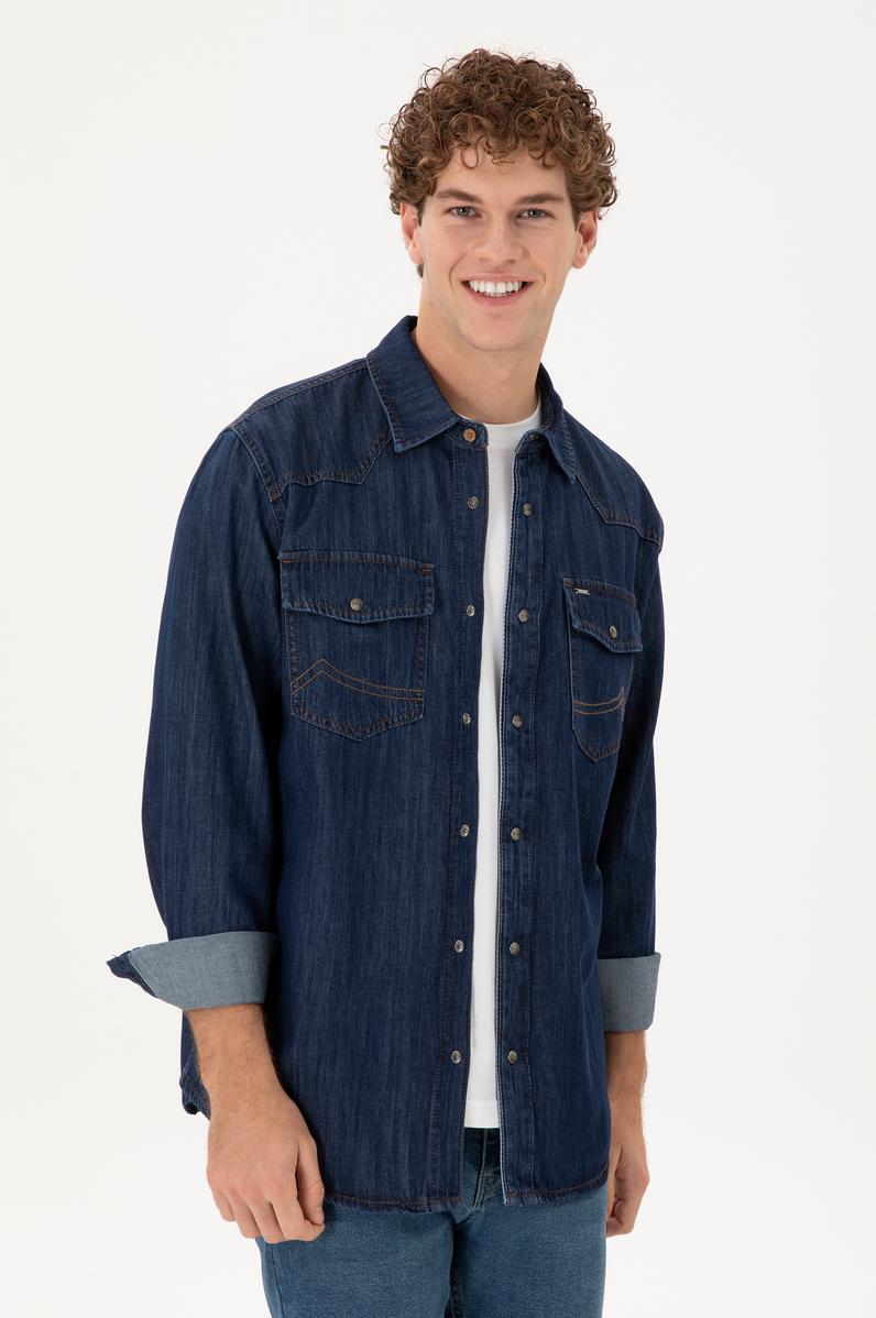 Erkek Koyu Mavi Jean Gömlek