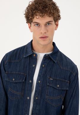 Erkek Koyu Mavi Jean Gömlek - 50289472006