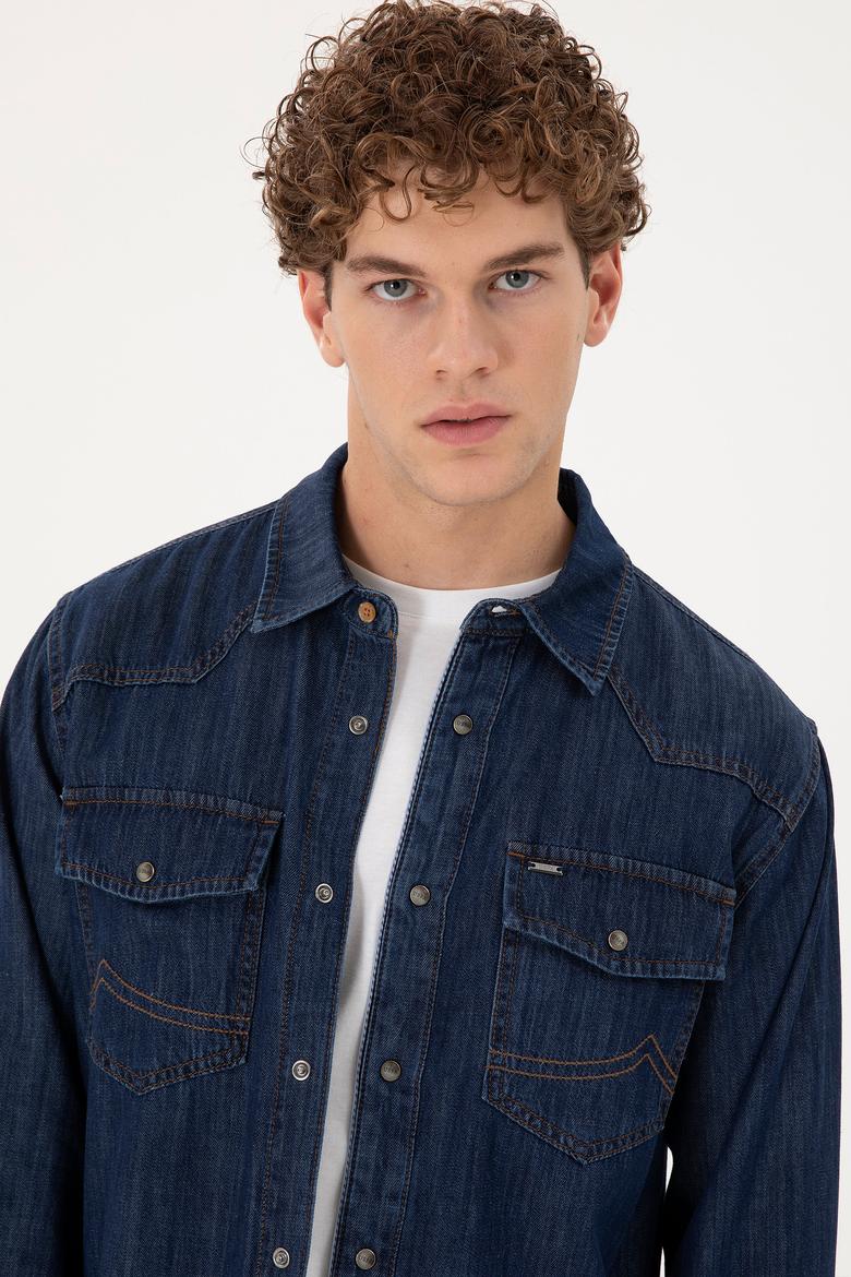 Erkek Koyu Mavi Jean Gömlek - 50289472006