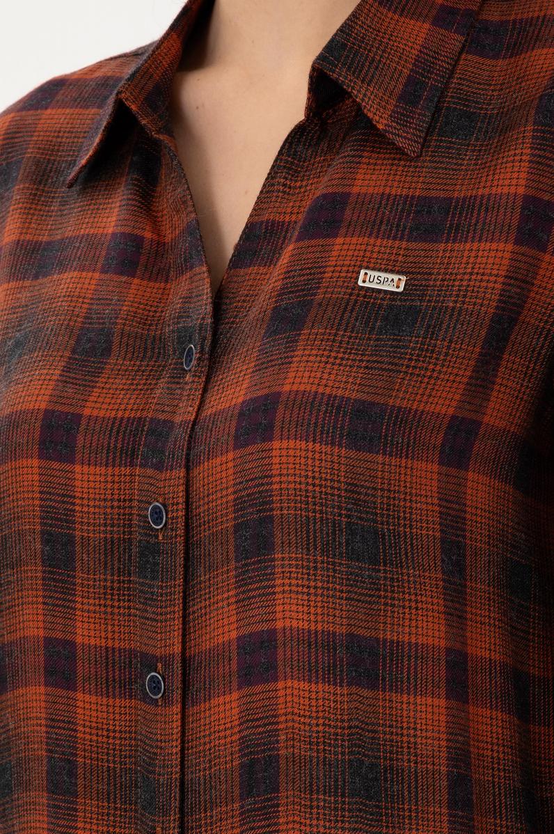 Kadın Kiremit Uzun Kollu Gömlek