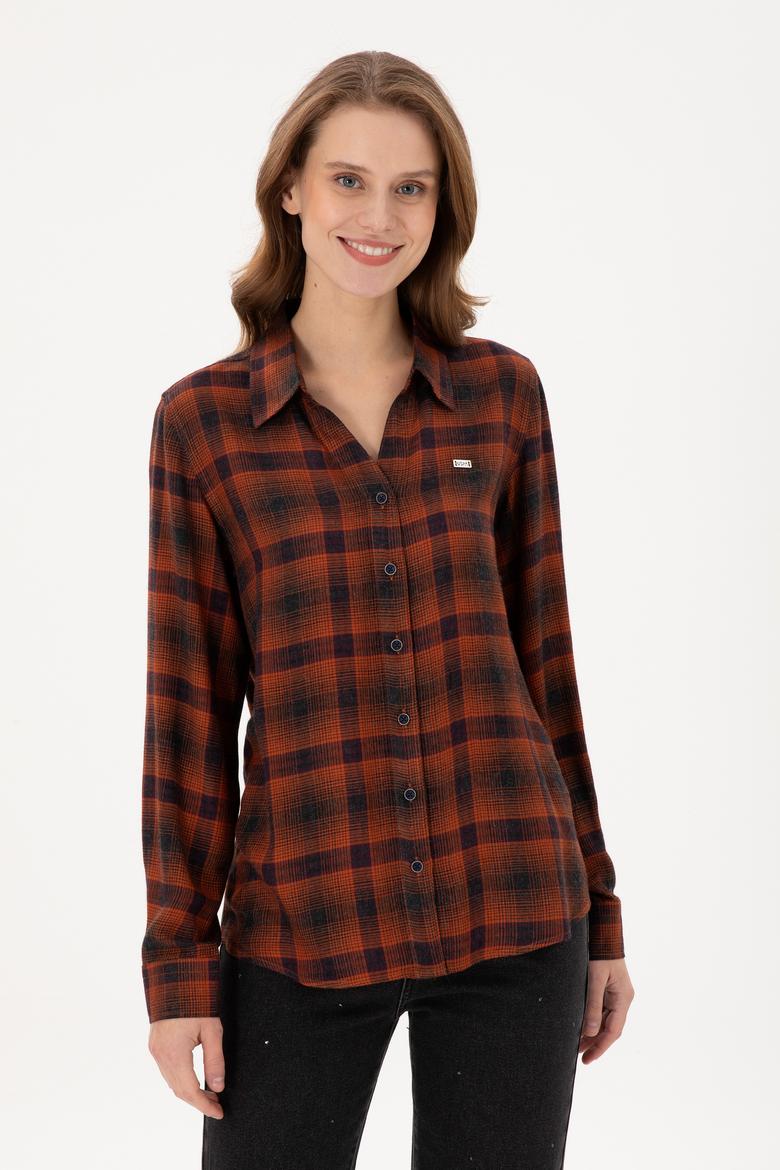 Kadın Kiremit Uzun Kollu Gömlek