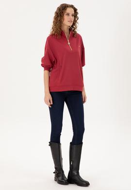Kadın Vişne Fermuarlı Sweatshirt - 50298988015