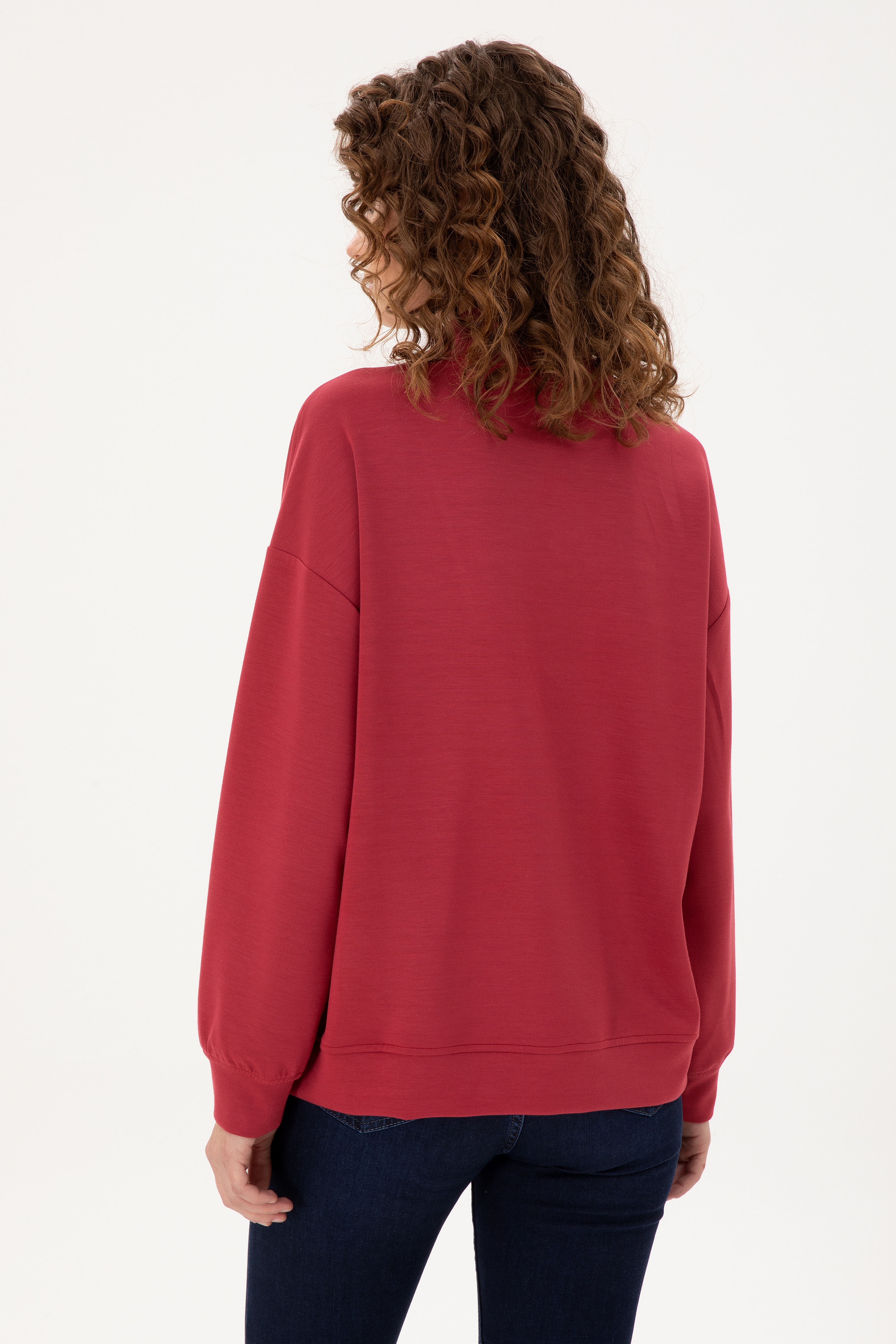 Kadın Vişne Fermuarlı Sweatshirt - Image 5