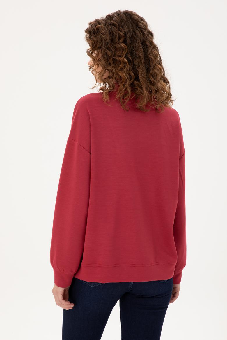 Kadın Vişne Fermuarlı Sweatshirt - 50298988015
