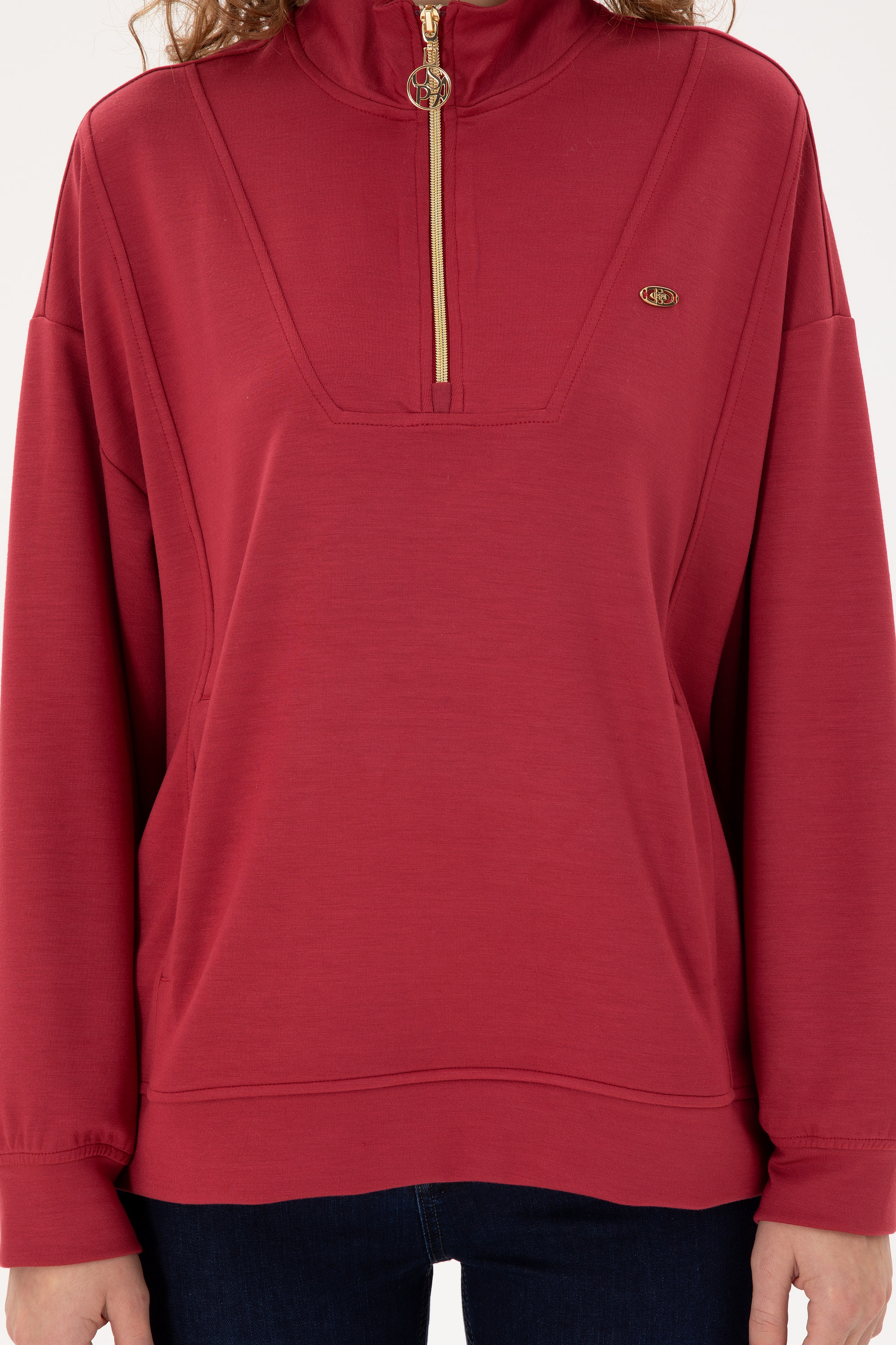 Kadın Vişne Fermuarlı Sweatshirt