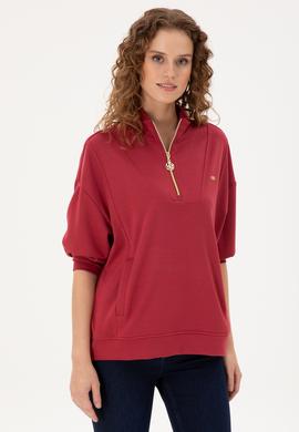 Kadın Vişne Fermuarlı Sweatshirt - 50298988015
