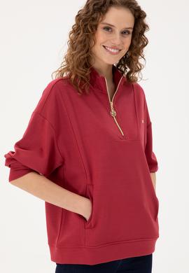 Kadın Vişne Fermuarlı Sweatshirt - 50298988015