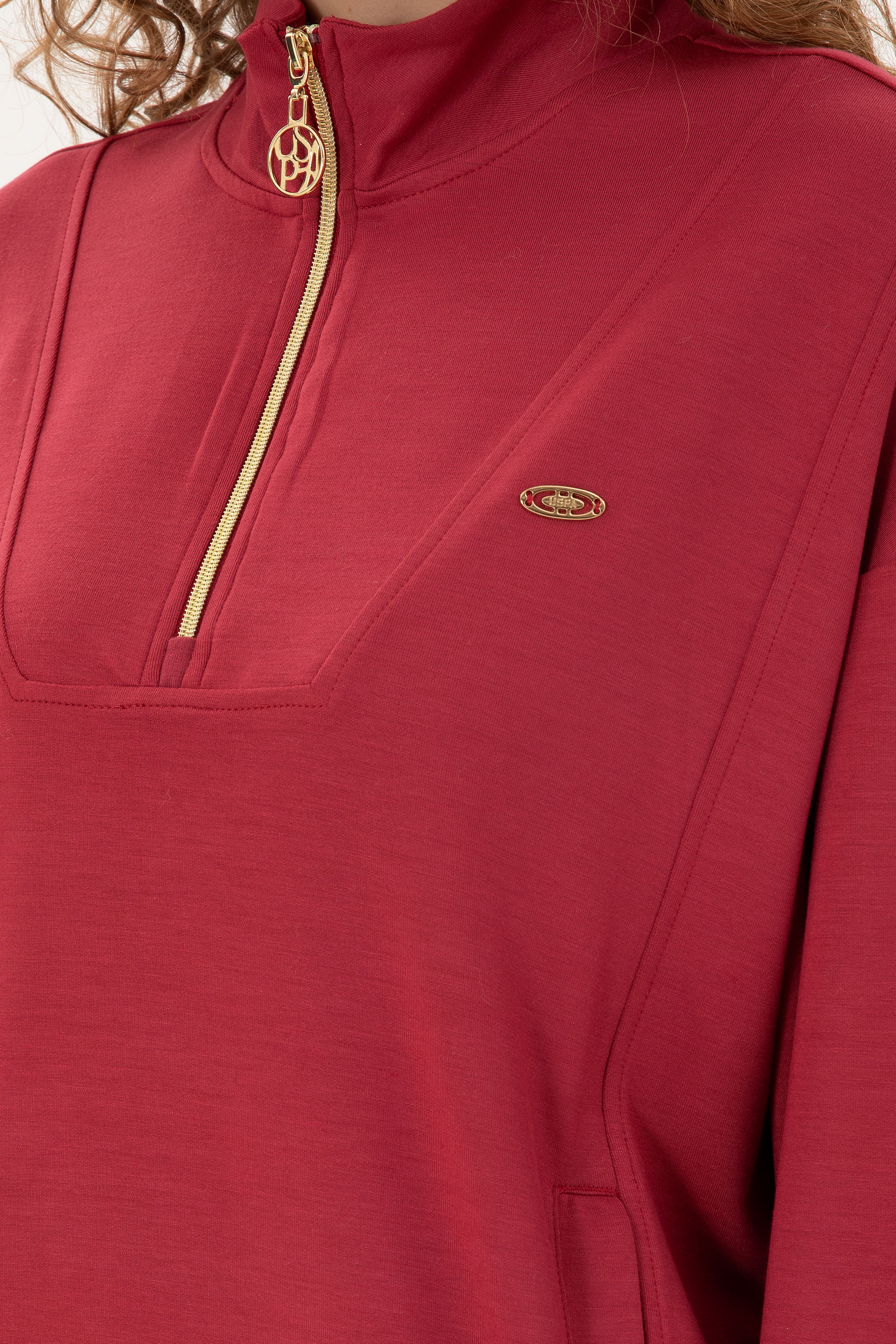 Kadın Vişne Fermuarlı Sweatshirt