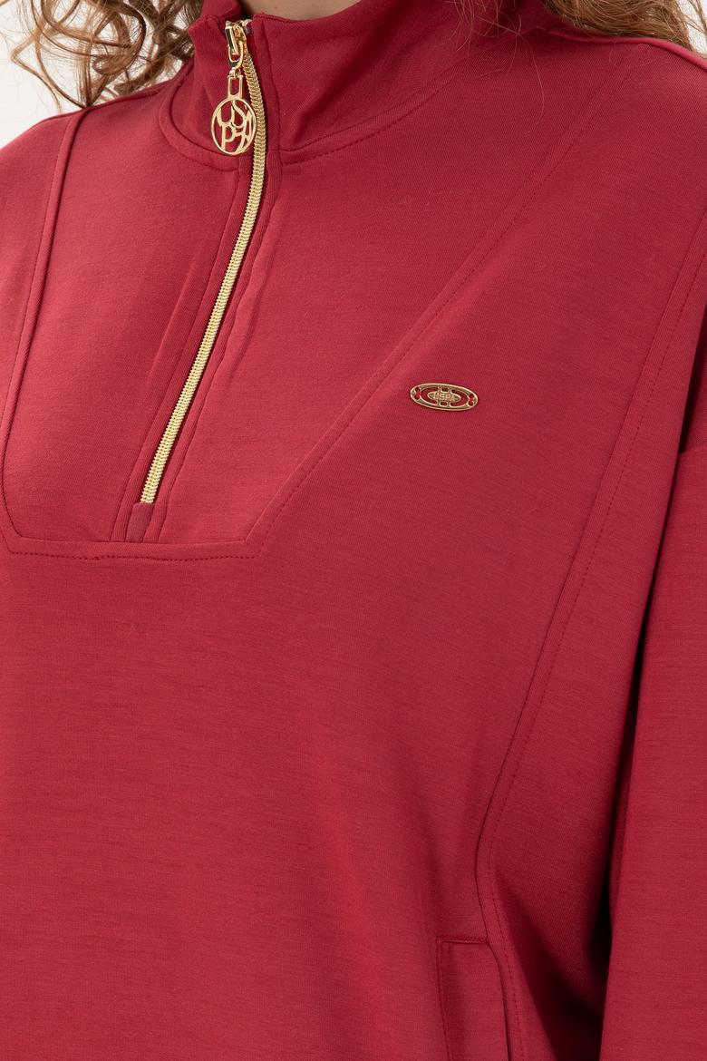Kadın Vişne Fermuarlı Sweatshirt - 50298988015