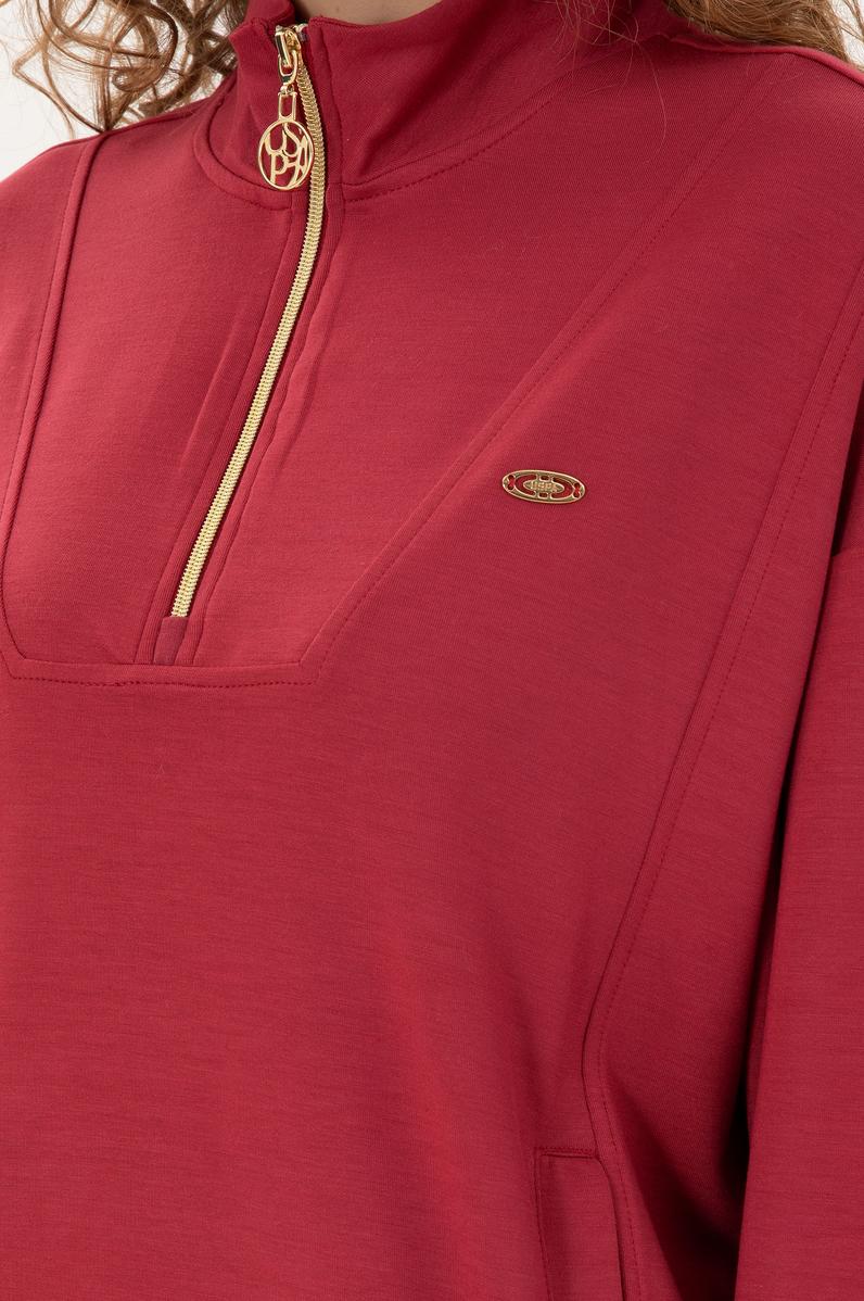 Kadın Vişne Fermuarlı Sweatshirt