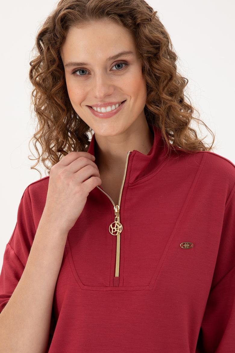 Kadın Vişne Fermuarlı Sweatshirt - 50298988015