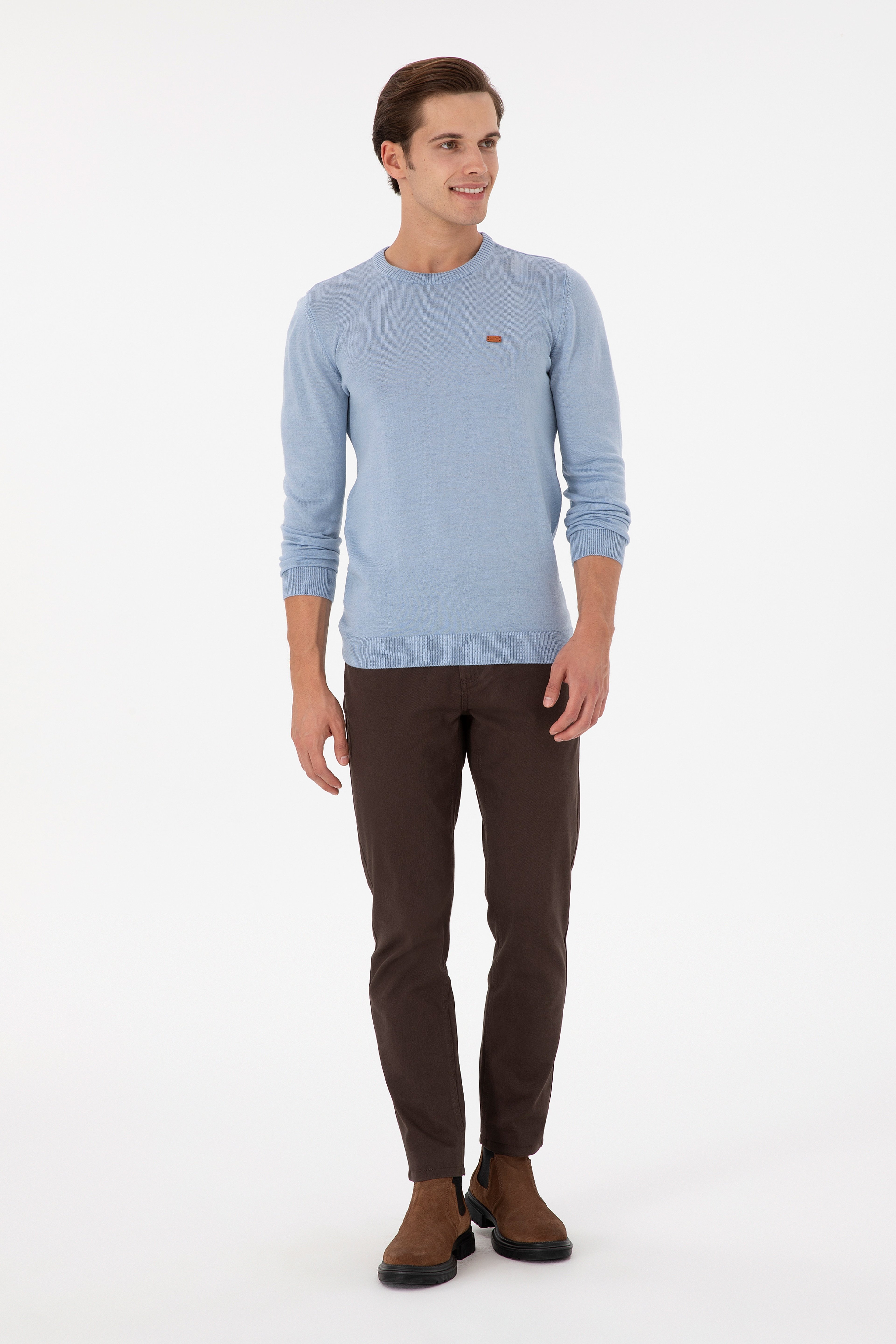 Erkek Kahverengi Slim Fit Kanvas Pantolon - Image 1