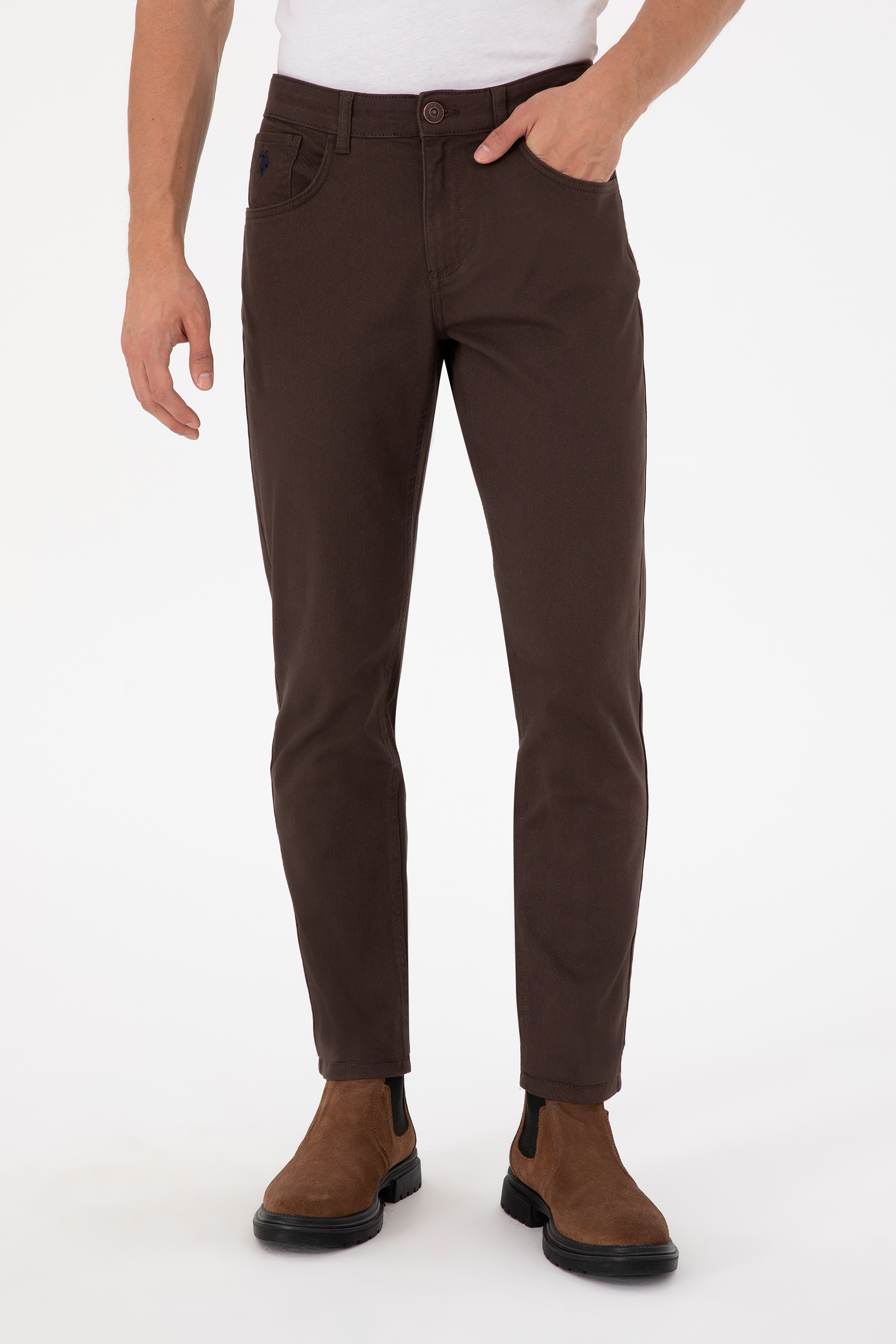 Erkek Kahverengi Slim Fit Kanvas Pantolon