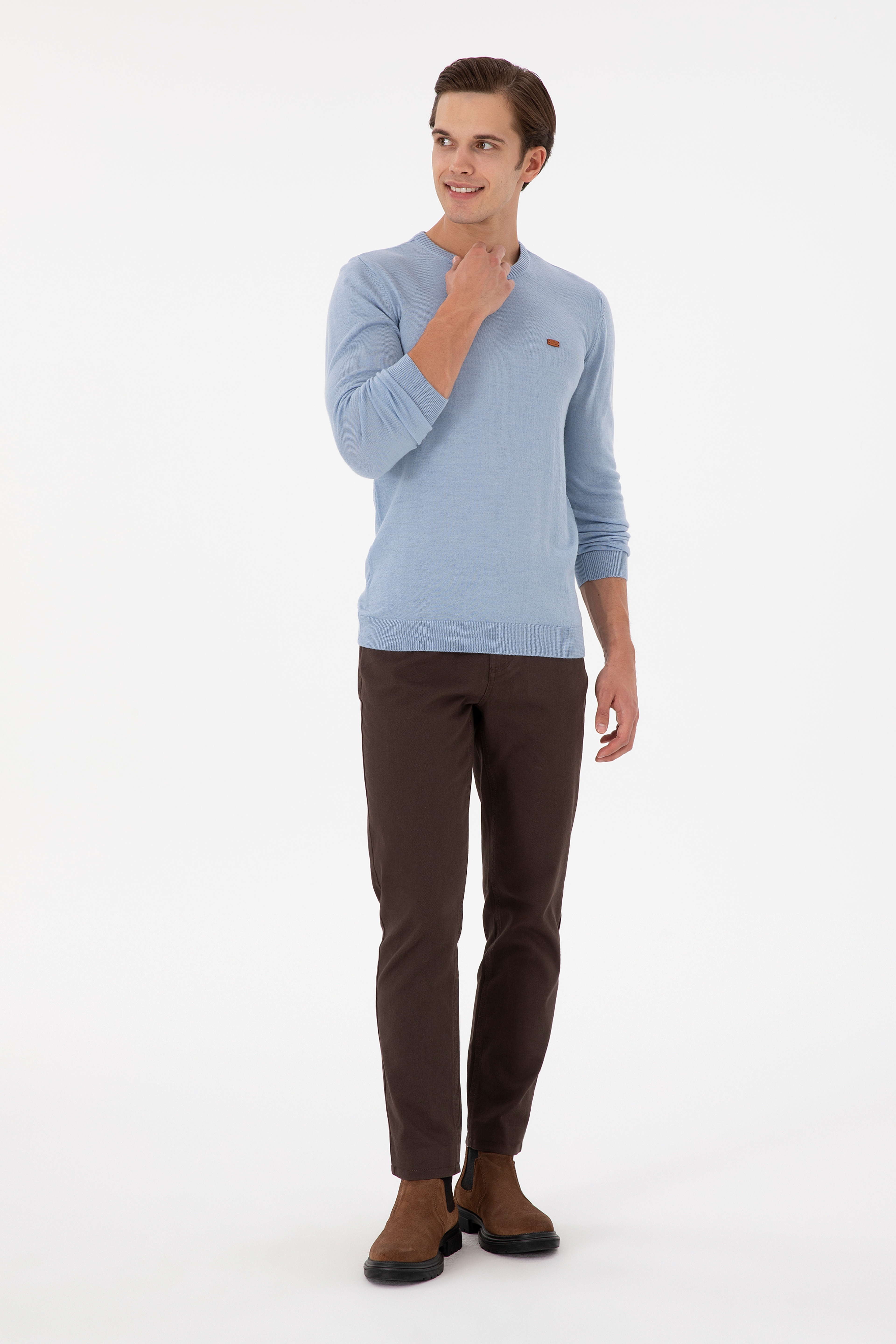 Erkek Kahverengi Slim Fit Kanvas Pantolon - Image 3