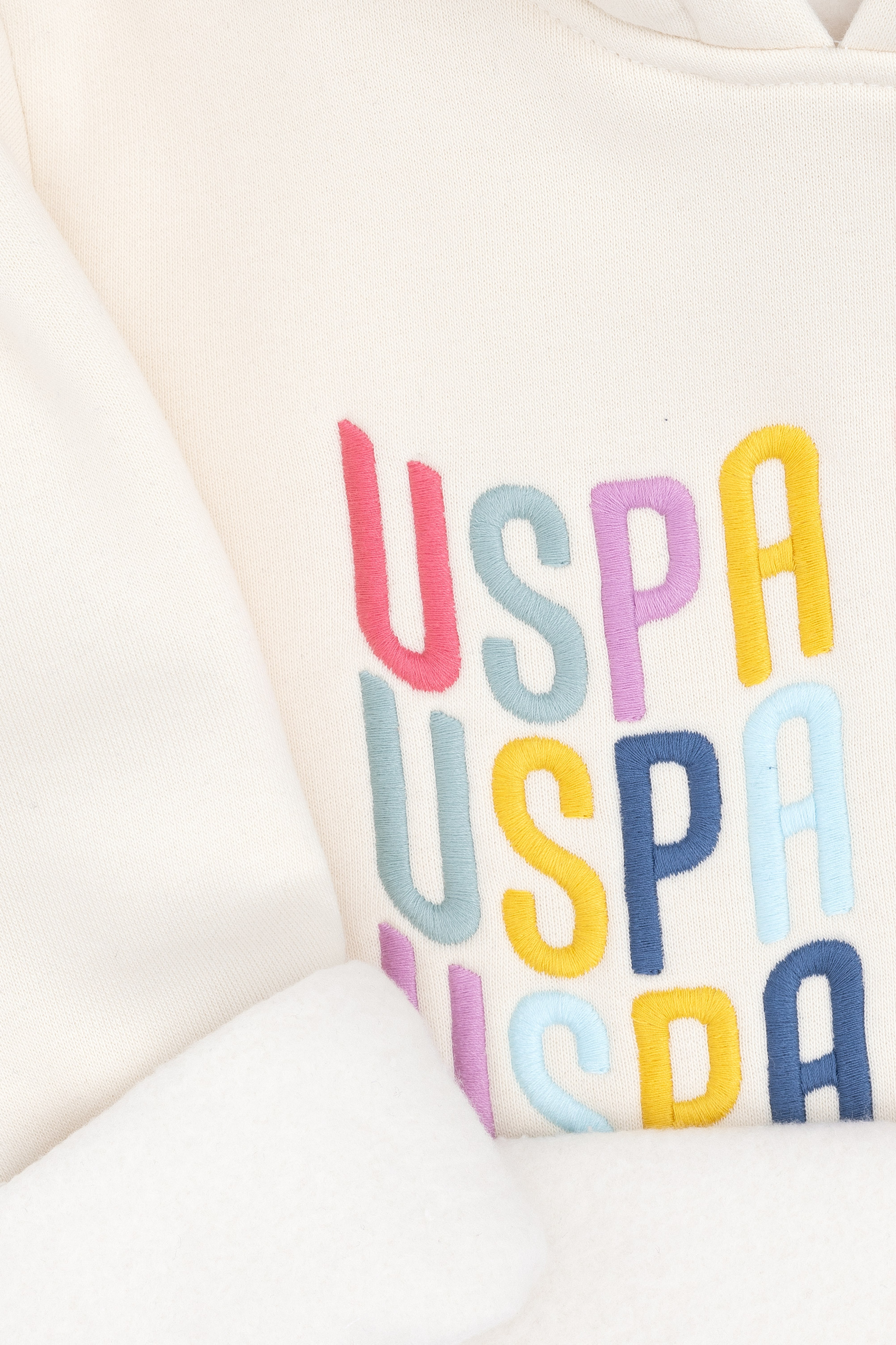 Kız Çocuk Krem Renkli Logolu Kapüşonlu Sweatshirt - Image 5