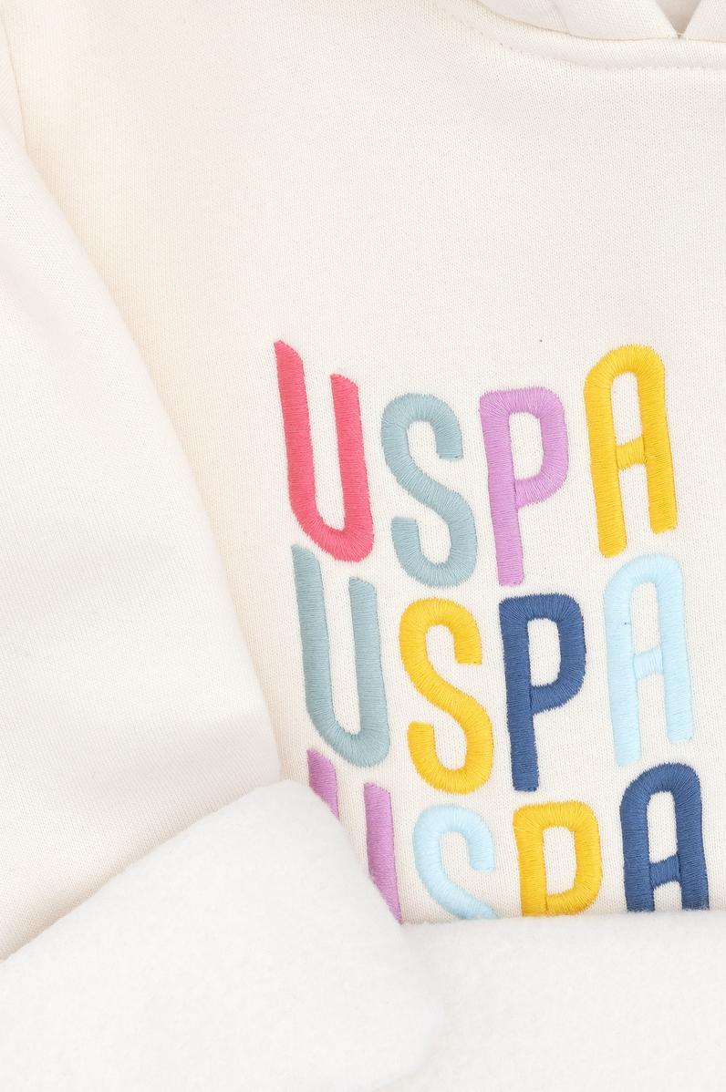 Kız Çocuk Krem Renkli Logolu Kapüşonlu Sweatshirt