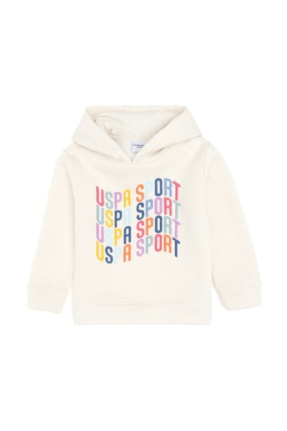 Kız Çocuk Krem Renkli Logolu Kapüşonlu Sweatshirt