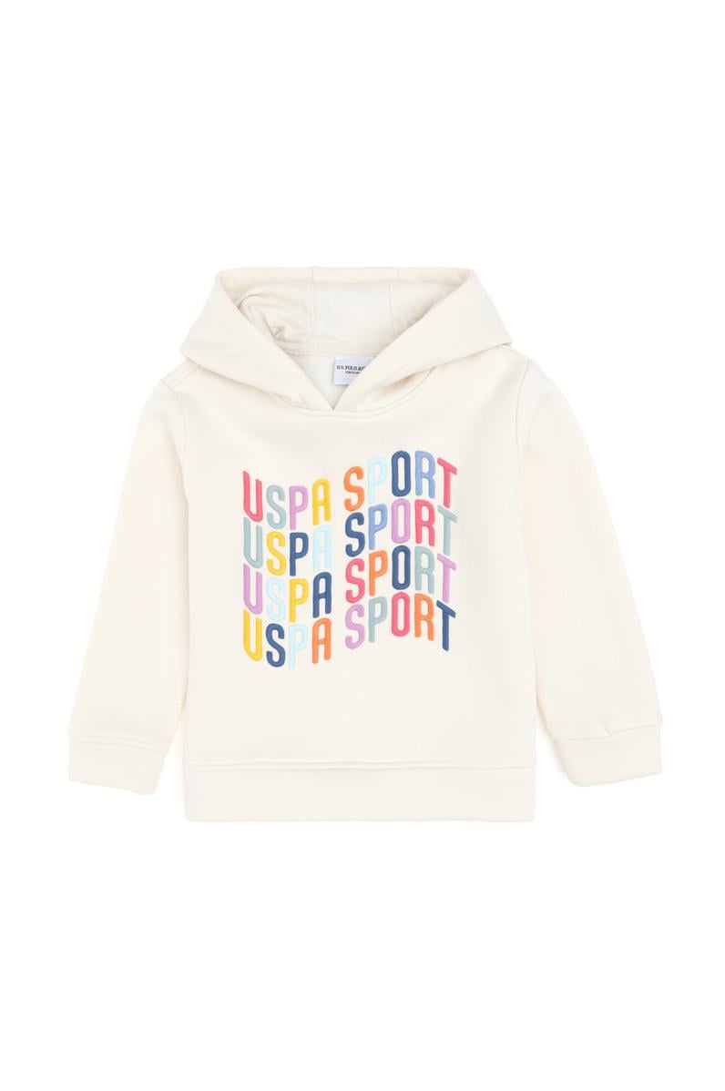 Kız Çocuk Krem Renkli Logolu Kapüşonlu Sweatshirt