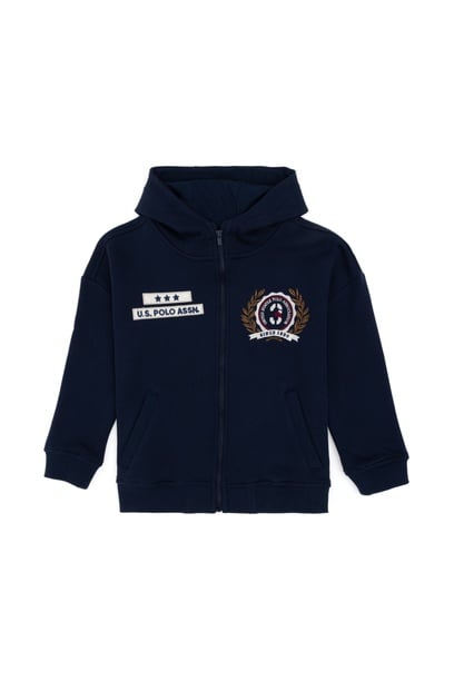 Erkek Çocuk Fermuarlı Lacivert Kapüşonlu Sweatshirt