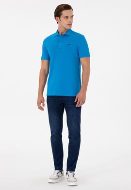 Erkek Regular Fit Polo Yaka Saks Basic Tişört - 50284641117