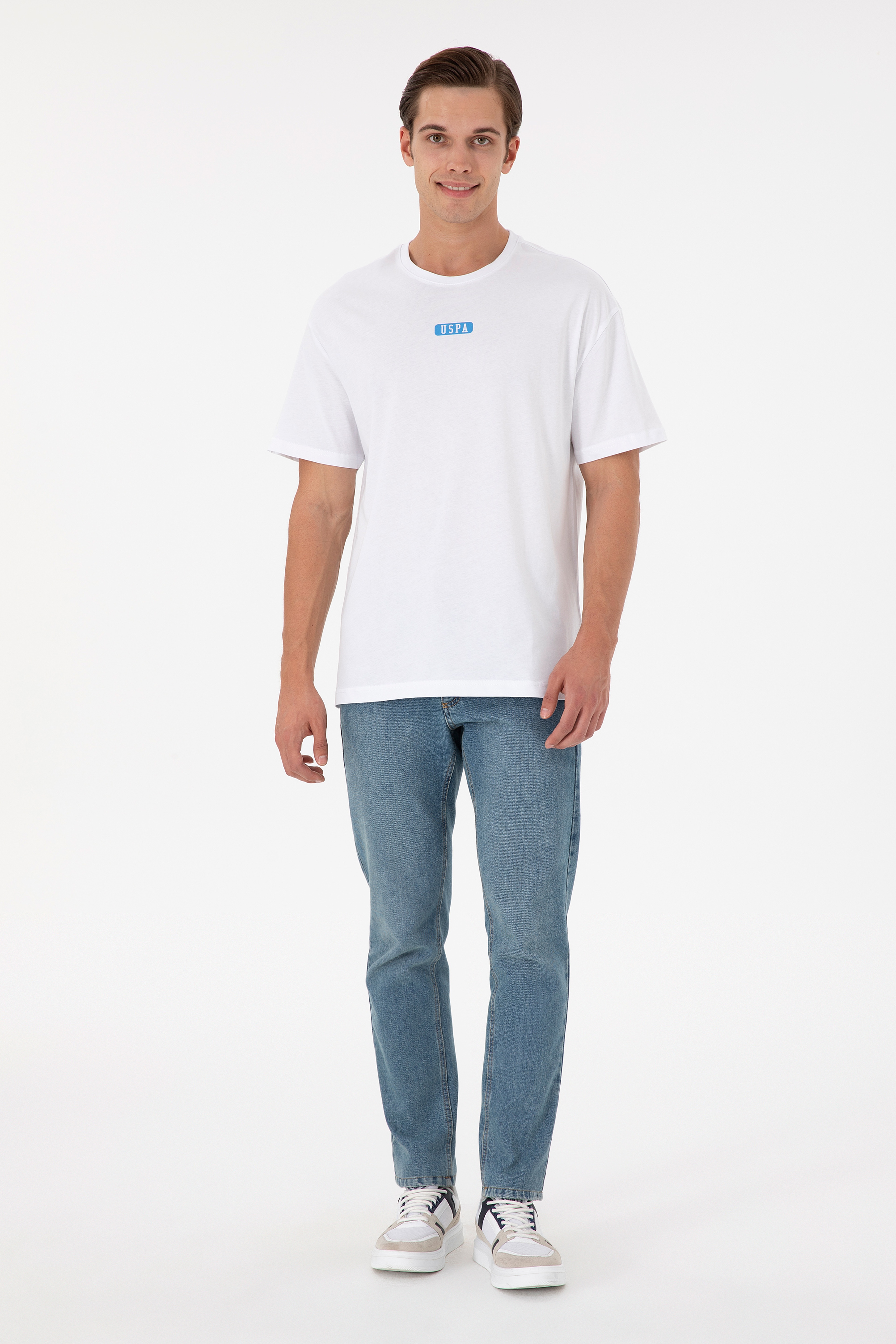 Erkek Oversize Fit Bisiklet Yaka Beyaz Tişört - Image 4
