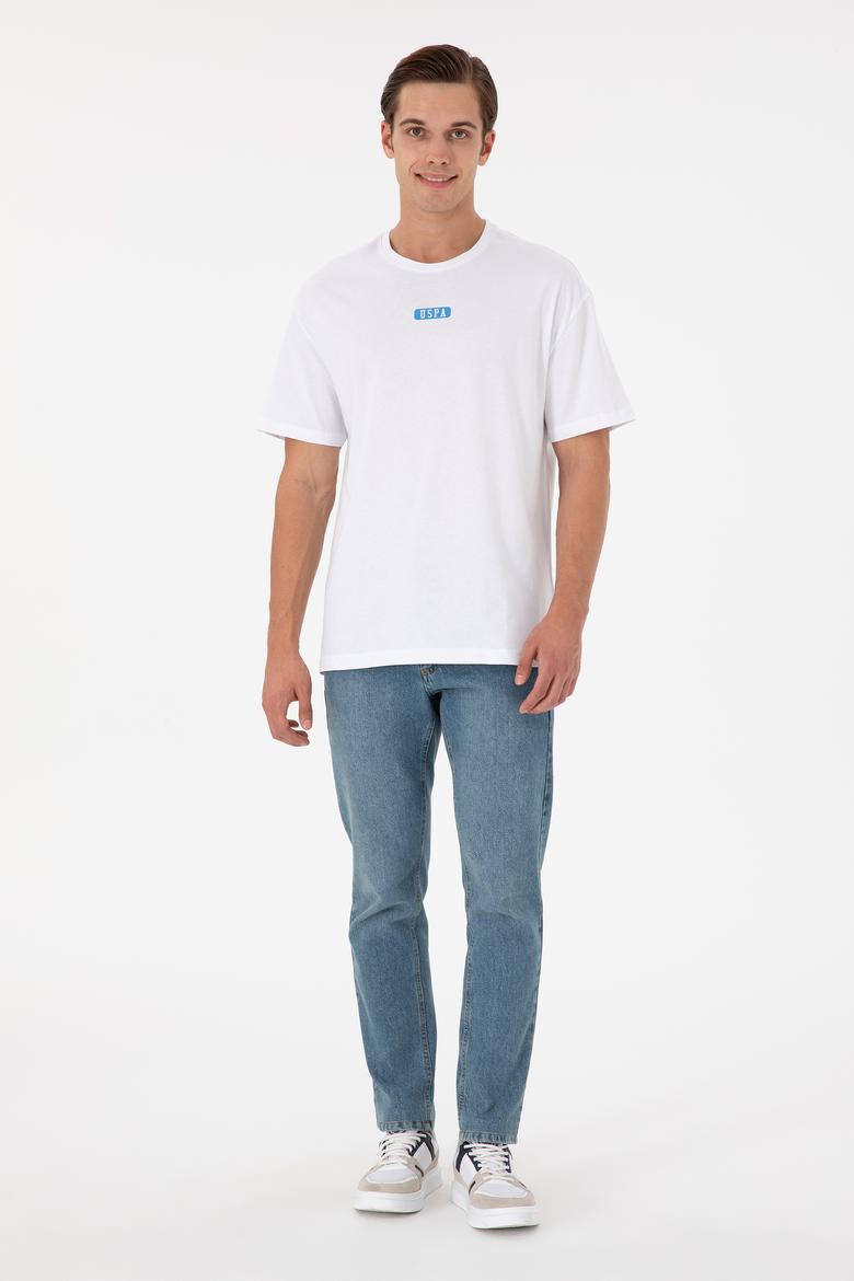 Erkek Oversize Fit Bisiklet Yaka Beyaz Tişört - 50289280019