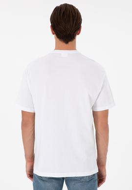 Erkek Oversize Fit Bisiklet Yaka Beyaz Tişört - 50289280019