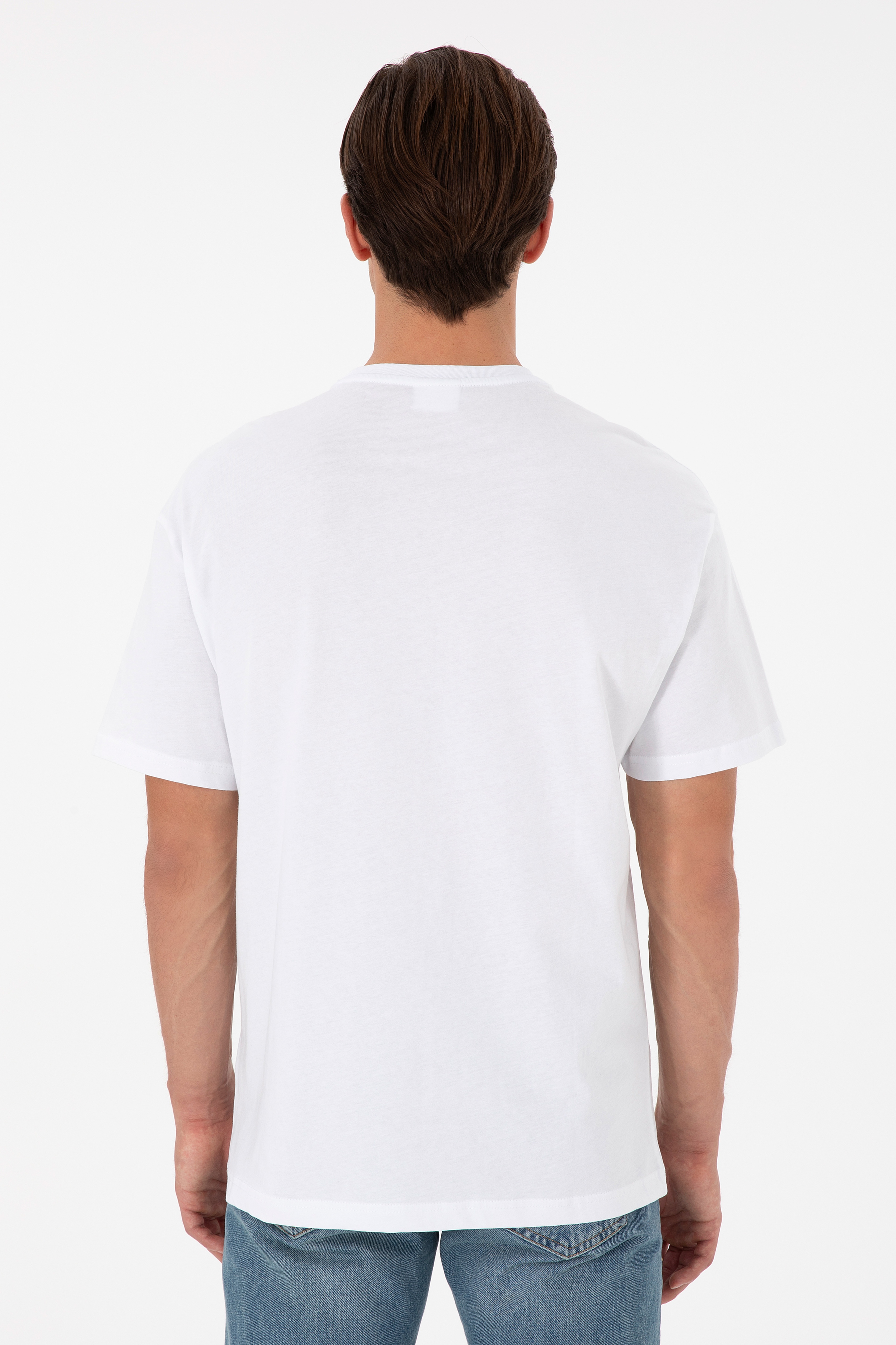 Erkek Oversize Fit Bisiklet Yaka Beyaz Tişört - Image 5