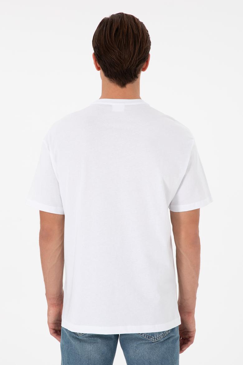 Erkek Oversize Fit Bisiklet Yaka Beyaz Tişört - 50289280019