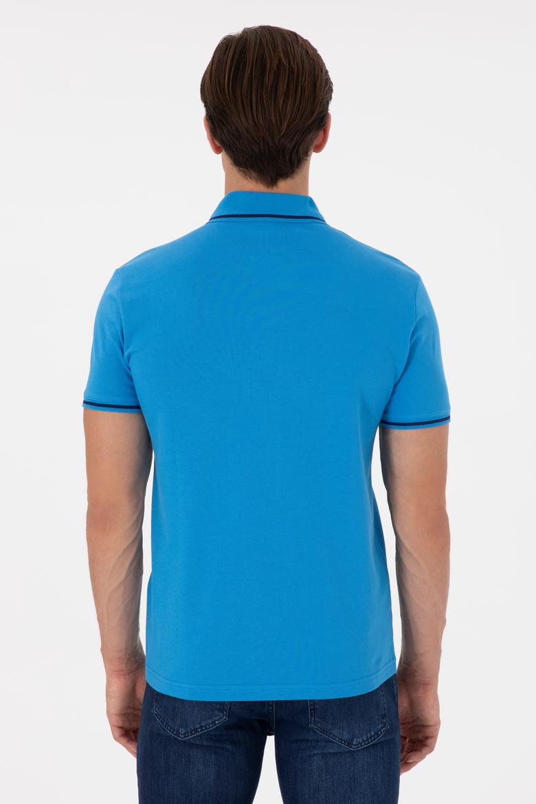 Erkek Slim Fit Polo Yaka Saks Basic Tişört - 50284631068