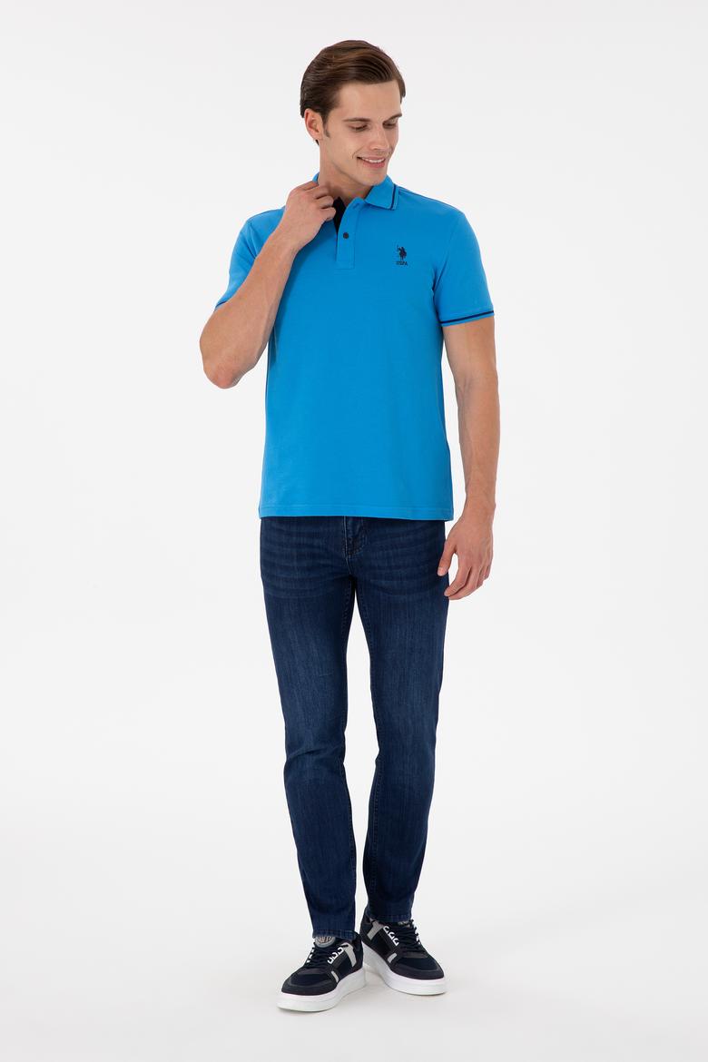 Erkek Slim Fit Polo Yaka Saks Basic Tişört - 50284631068