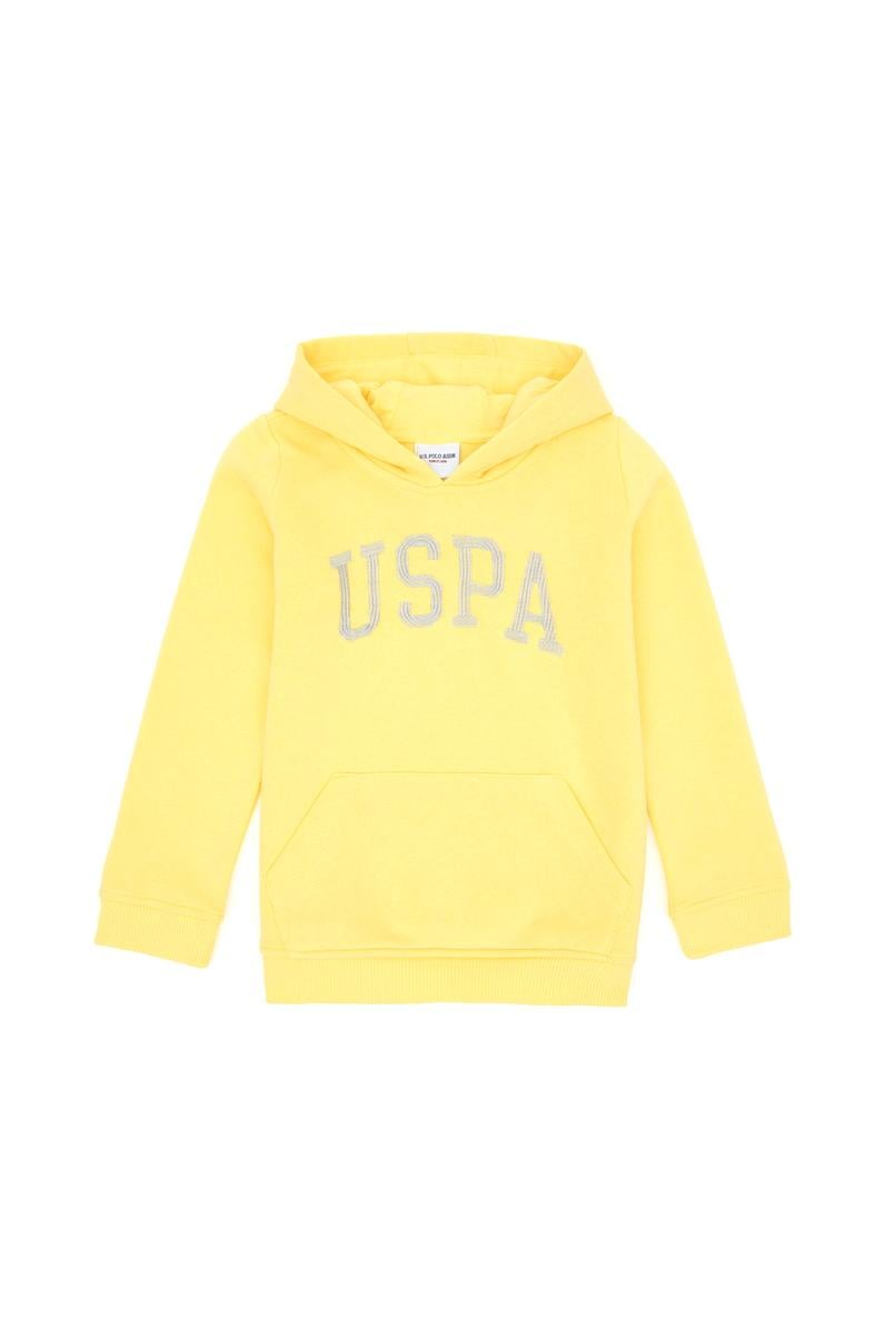 Kız Çocuk Sarı Kapüşonlu Basic Sweatshirt