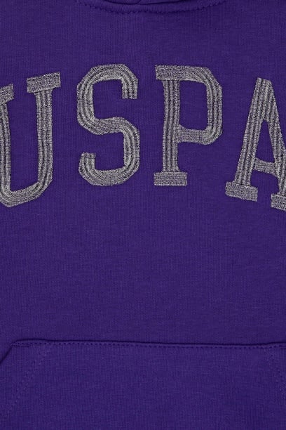Kız Çocuk Mor Kapüşonlu Basic Sweatshirt