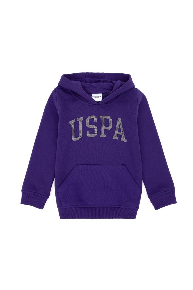 Kız Çocuk Mor Kapüşonlu Basic Sweatshirt
