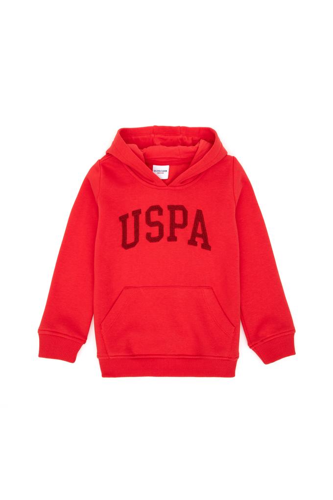Kız Çocuk Kırmızı Kapüşonlu Basic Sweatshirt
