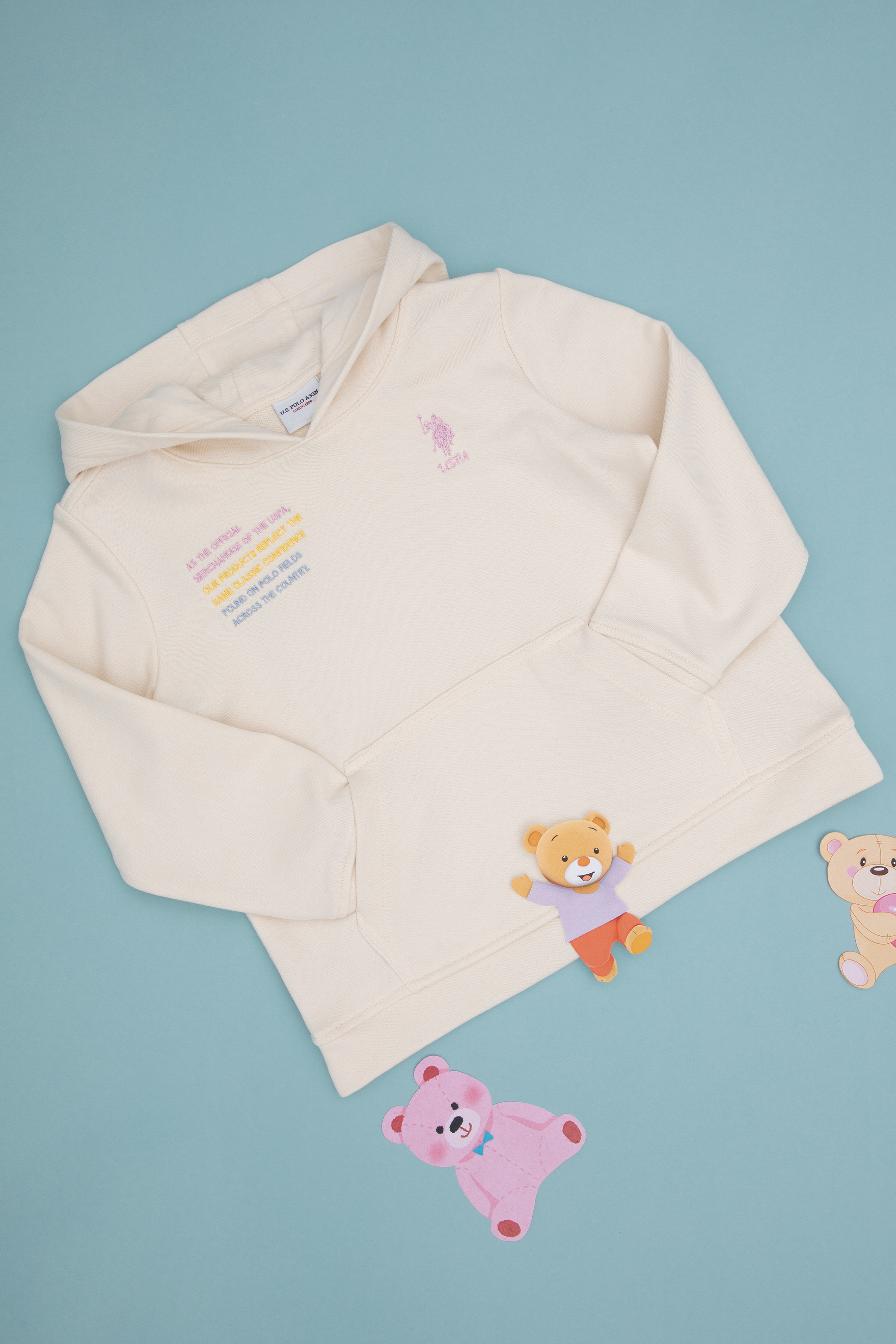 Kız Çocuk Krem Kapüşonlu Sweatshirt - Image 1