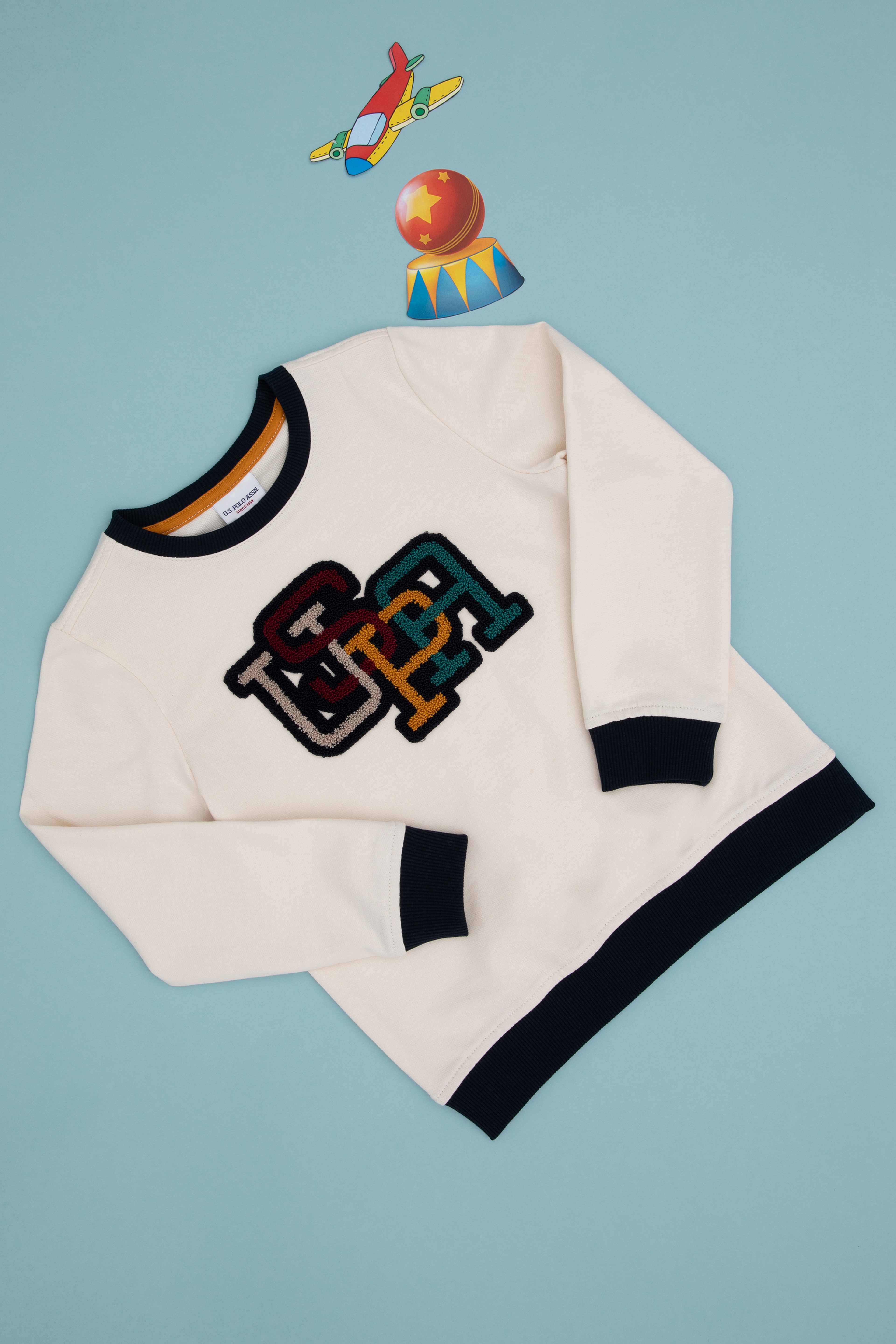 Erkek Çocuk Krem Bisiklet Yaka Sweatshirt - Image 1
